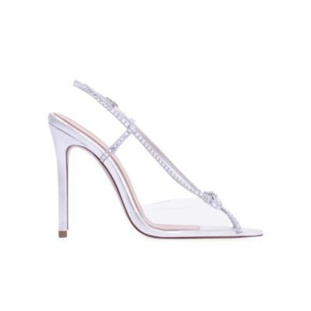 Andrea Wazen Kay Embellished Leather Bow Sandals In Silver Size EU39/US9 $695